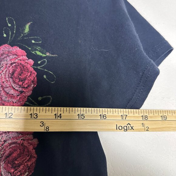 Skull Floral Pattern Punk Whisms Goth Graphic T Shirt Women S Black Pink Roses - Picture 3 of 6